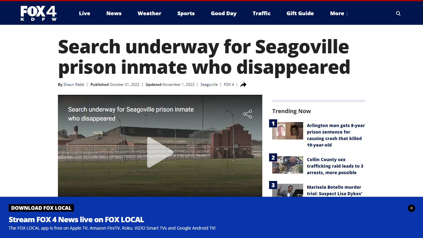 Search underway for Seagoville prison inmate who disappeared