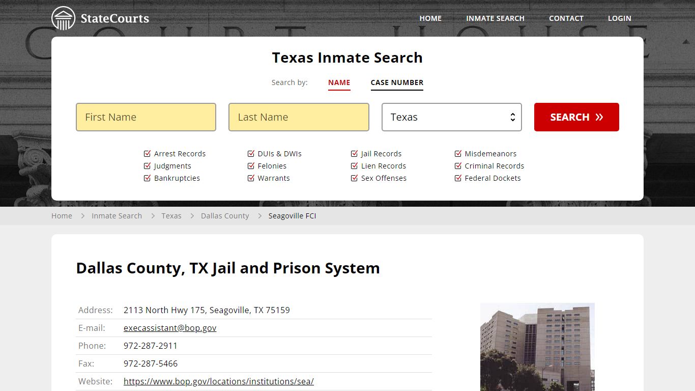Seagoville FCI Inmate Records Search, Texas - StateCourts